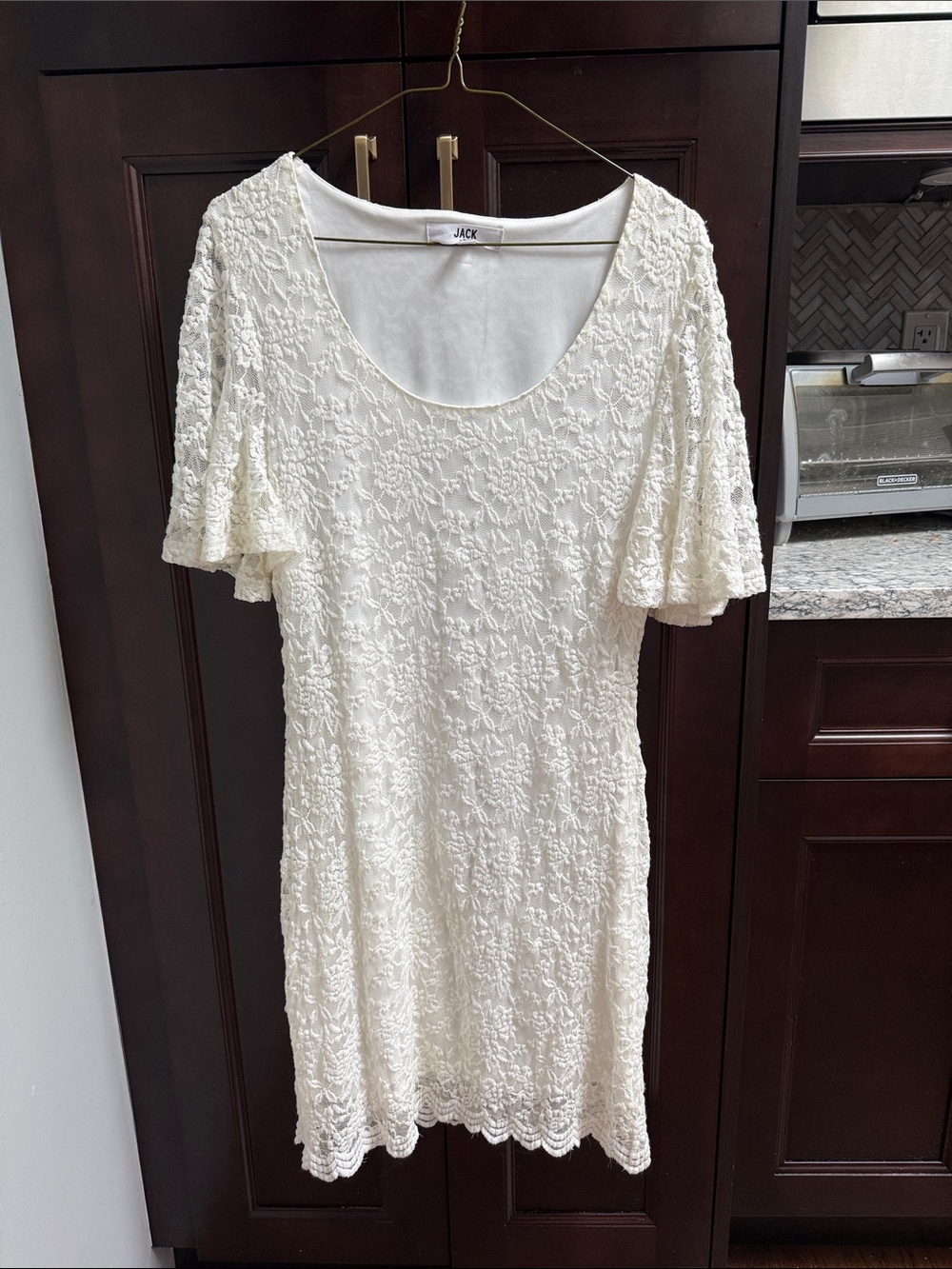 Jack by BB Dakota Cream Lace Scoop-Neck Mini Dress